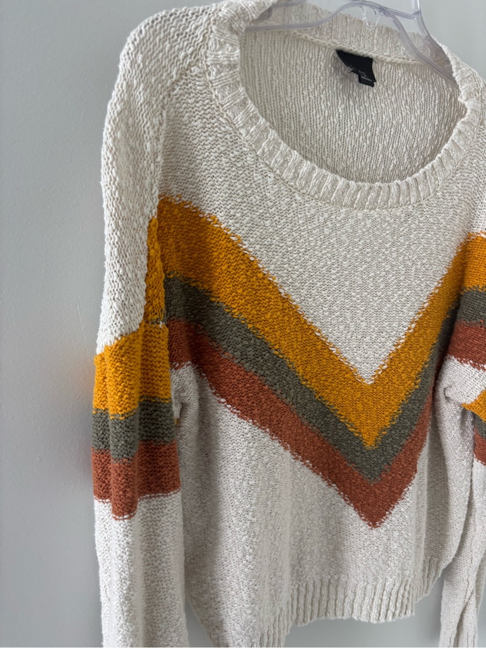 Lumiere Cream Chevron Sweater with Mustard, Olive & Rust Stripes - Picture 2 of 5